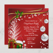 Festive Stars Red Kerstparty Kaart (Voorkant / Achterkant)