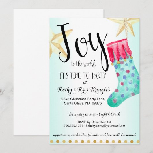Festive Stocking & Stars Holiday Party Uitnodiging (Voorkant / Achterkant)