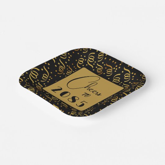 Festive Streamers Black in Gold New Years Party Papieren Bordje (Gebogen)