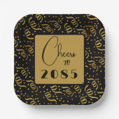 Festive Streamers Black in Gold New Years Party Papieren Bordje (Voorkant)