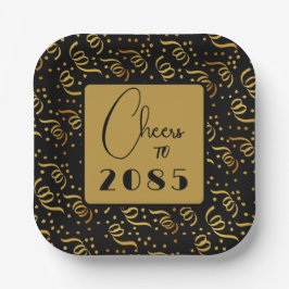 Festive Streamers Black in Gold New Years Party Papieren Bordje