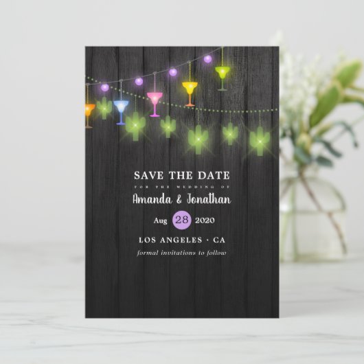 Festive String Lights Cinco de Mayo Fiesta Wedding Save The Date (Staand voorkant)