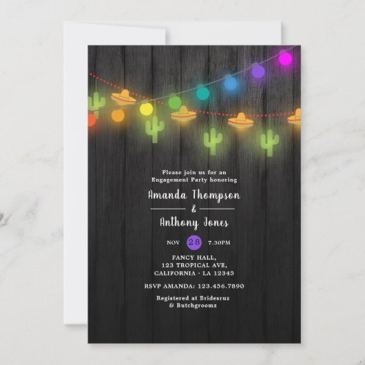 Festive String Lights Fiesta Engagement Party Kaart (Voorkant)