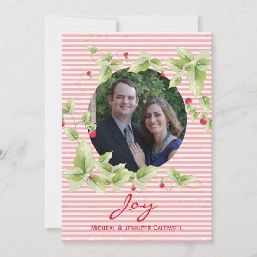 Festive Stripes and Berries Photo Holiday Kaart (Voorkant)