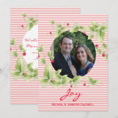 Festive Stripes and Berries Photo Holiday Kaart (Voorkant / Achterkant)