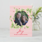 Festive Stripes and Berries Photo Holiday Kaart (Staand voorkant)