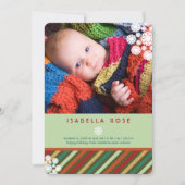 Festive Stripes Holiday Foto geboorteaankondiging Feestdagenkaart (Voorkant)