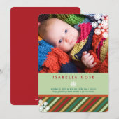 Festive Stripes Holiday Foto geboorteaankondiging Feestdagenkaart (Voorkant / Achterkant)