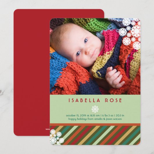 Festive Stripes Holiday Foto geboorteaankondiging Feestdagenkaart (Voorkant / Achterkant)