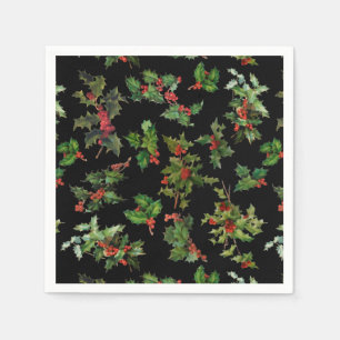 Festive  Style Holly-Black Achtergrond Servet