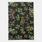 Festive  Style Holly-Black Achtergrond Theedoek (Verticaal)
