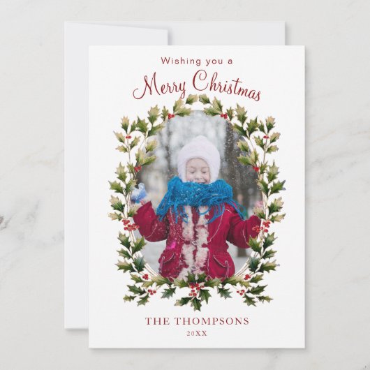 Festive Style Holly Foto Feestdagenkaart (Voorkant)