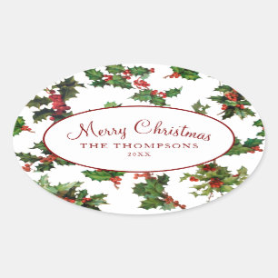 Festive Style Holly Ovale Sticker