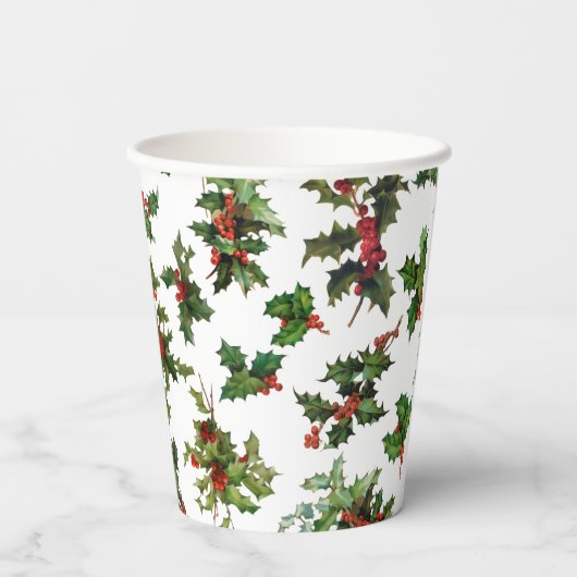 Festive  Style Holly-White Background Papieren Bekers (Achterkant)