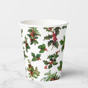 Festive  Style Holly-White Background Papieren Bekers