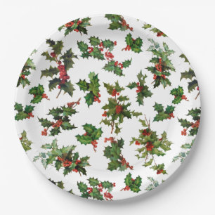 Festive Style Holly-White Background Papieren Bordje