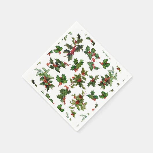 Festive  Style Holly-White Background Servet (Hoek)