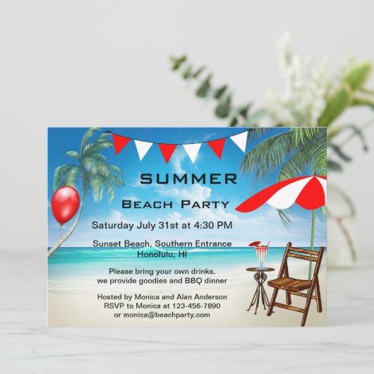 Festive Summer Beach Party Invitation Kaart (Staand voorkant)
