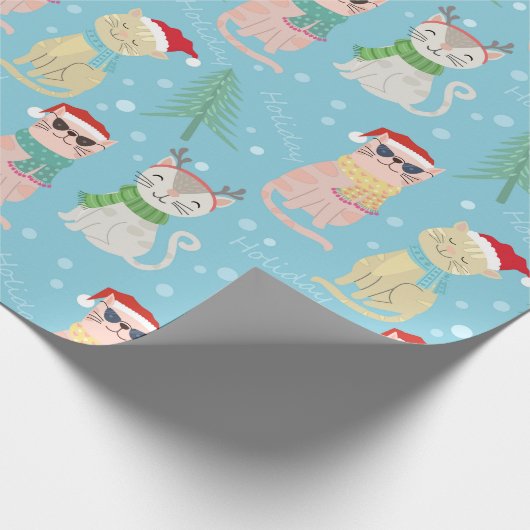 Festive Sunbril Cat Kerstmis | Kerstboom Cadeaupapier (Hoek)