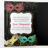 Festive Sweet 16 Masquerade Ball Drieluik Aankondiging (Binnenzijde eerst)