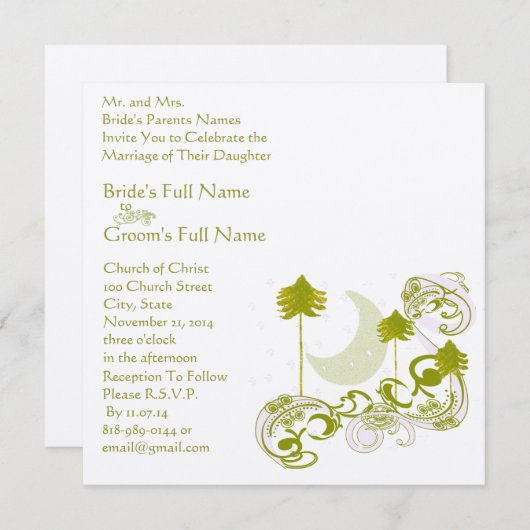 Festive Swirl Moon Tree Square Weddenschap Kaart (Voorkant / Achterkant)