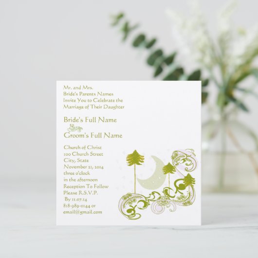 Festive Swirl Moon Tree Square Weddenschap Kaart (Staand voorkant)