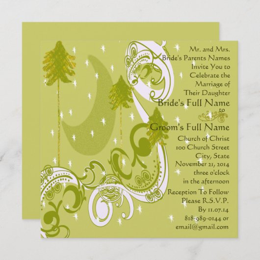 Festive Swirl Moon Tree Square Weddenschap Kaart (Voorkant / Achterkant)
