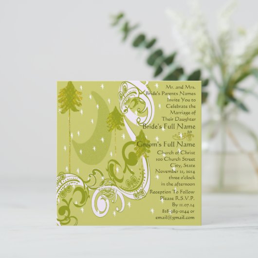 Festive Swirl Moon Tree Square Weddenschap Kaart (Staand voorkant)