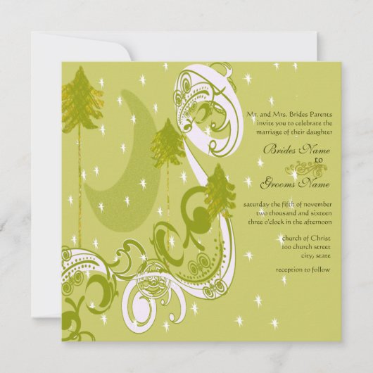 Festive Swirl Moon Tree Square Wedding Invitation Kaart (Voorkant)
