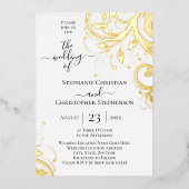 Festive Swirls and Leaves Photo on Back Wedding Folie Uitnodiging (Voorkant)