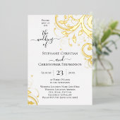 Festive Swirls and Leaves Photo on Back Wedding Folie Uitnodiging (Staand Voorkant)