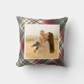 Festive Tartan Gray Red Foto Kussen (Voorkant)