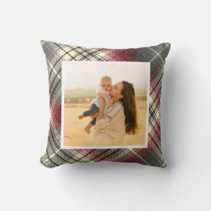 Festive Tartan Gray Red Foto Kussen
