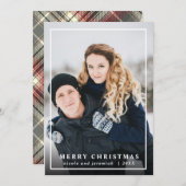 Festive Tartan Gray Red Merry-kerstfoto Feestdagenkaart (Voorkant / Achterkant)