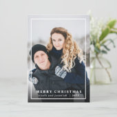 Festive Tartan Gray Red Merry-kerstfoto Feestdagenkaart (Staand voorkant)