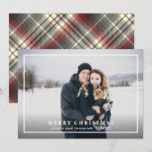 Festive Tartan Gray Red Merry-kerstfoto Feestdagenkaart (Voorkant / Achterkant)