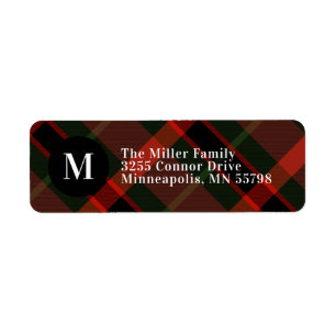 Festive Tartan Monogram Kerstmis Etiket