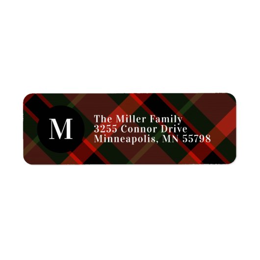 Festive Tartan Monogram Kerstmis Etiket (Voorkant)