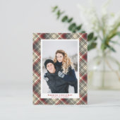 Festive Tartan Red Gray, kerstfoto Feestdagenkaart (Staand voorkant)