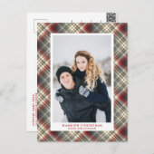 Festive Tartan Red Gray, kerstfoto Feestdagenkaart (Voorkant / Achterkant)