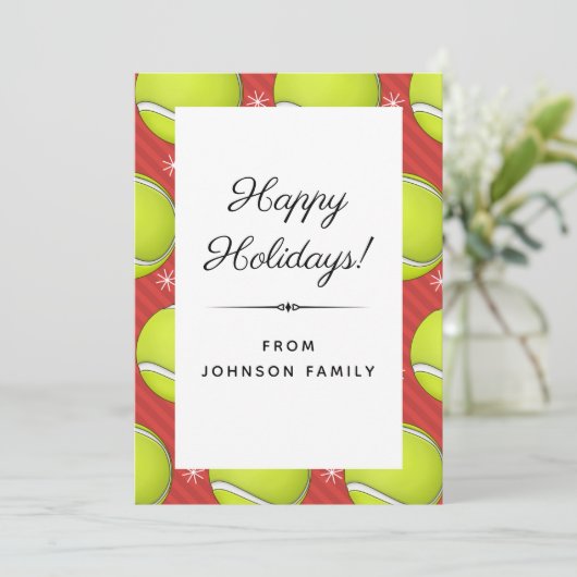 Festive Tennis Pattern Balls & Snowflakes Xmas Fun Feestdagenkaart (Staand voorkant)