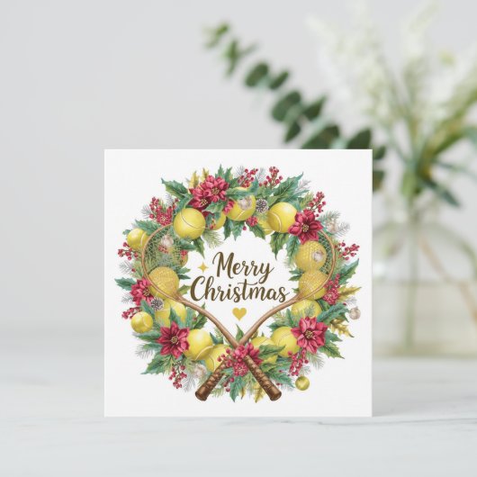 Festive Tennis Wreath for Christmas Feestdagenkaart (Staand voorkant)