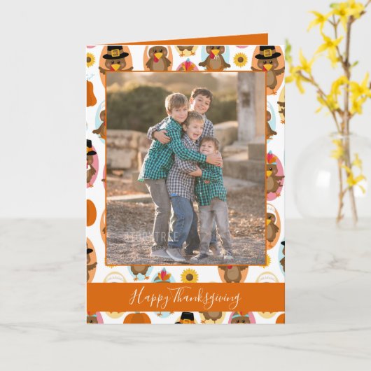 Festive Thanksgiving Family-fotokaart Kaart (Gele Bloem)