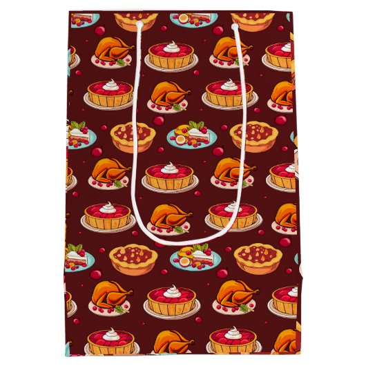 Festive Thanksgiving Feast Pattern Medium Cadeauzakje (Achterkant)