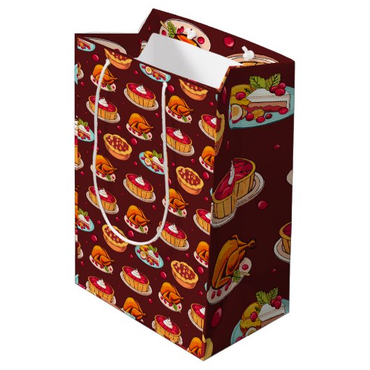 Festive Thanksgiving Feast Pattern Medium Cadeauzakje (Achterkant Gekanteld)