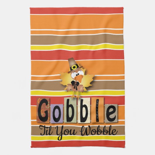Festive Thanksgiving Gobble Til you Wobble Turkey Theedoek (Verticaal)
