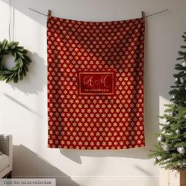 Festive Throw Blanket Red Gold Snowflake Christmas Fleece Deken