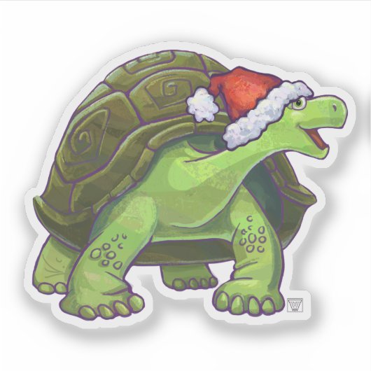 Festive Tortoise in een Santa Hat Sticker (Voorkant)