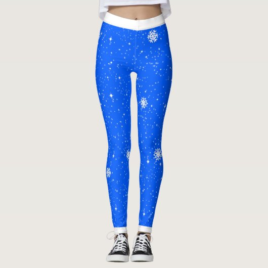 Festive Traditional Snowflakes on BRIGHT BLUE Leggings (Voorkant)