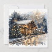 Festive Train Station with Fireworks and New Year  Feestdagenkaart (Voorkant)